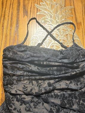 SHEIN curve Bodysuit mesh with felt floral pattern cowl neck spaghetti straps